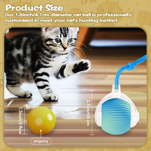 Interactive Cat Ball Toys for Indoor Cats, Upgraded Automatic Cat Toys for Bored Indoor Adult Kitty, Peppy Pet Ball for Cats, 360°Smart Rolling Kitty Balls Toy (Blue)
