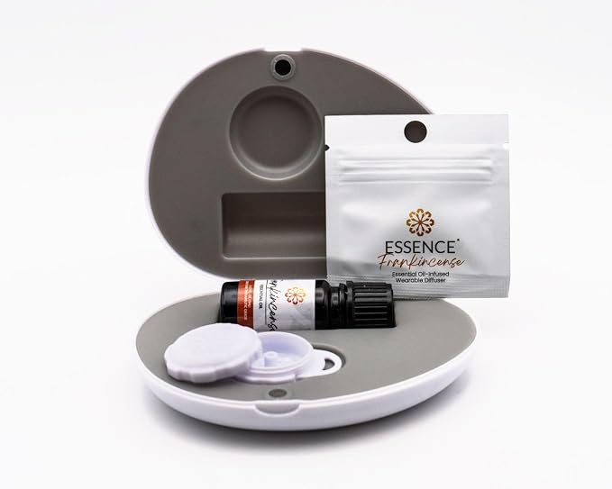 Essence Pearl Travel Case | Nausea Relief Essential Oil | Aromatherapy Nasal Diffuser & Essential Oil Carrying Case | Peppermint, Ginger & Fennel Oil Blend | Travel-Friendly Kit | White Pod