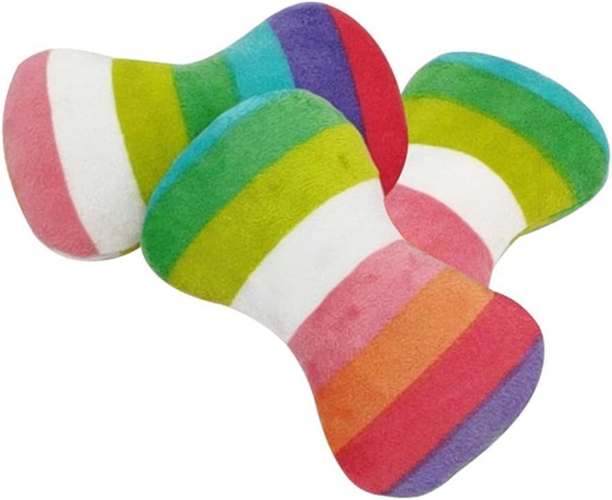 Jinshining 2 Pcs Colourful Dog Plush Vocal Toy Rainbow Dog Bone-Shape Chewing Toy Pet Supplies for Pet Playing Use Adorable Quality and Practical Attractive and Professional Dogs Chew Toys，Dogs Toys