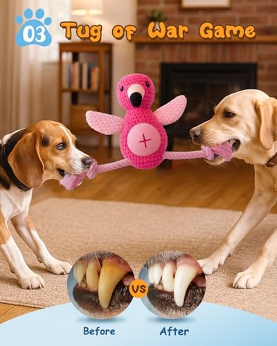 Swooflia Tug of War Dog Toy - Enrichment Interactive Squeaky Rope Toys to Keep Them Busy, Plush Cute Teething Clean for Small Dogs Crinkle Puppy Chew Toy for Treat and Playing