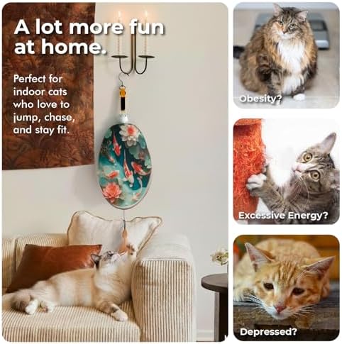 OtterVerz 11 Interactive Cat Toys for Indoor Cats, Automatic Concealed Hide and Seek Hanging Feather Cat Toy, Rechargeable Motion-Activated Enrichment Toys for Bored Adult Cats (Fish Pond Pattern