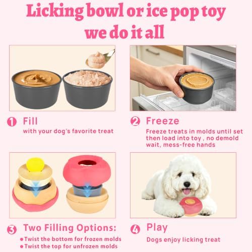 Dog Toy for Aggressive Chewers, Lick Bowl Freezable Treat Toy, Interactive Enrichment Toy, Mental Stimulation for Dogs, Keep Them Busy (Pink)