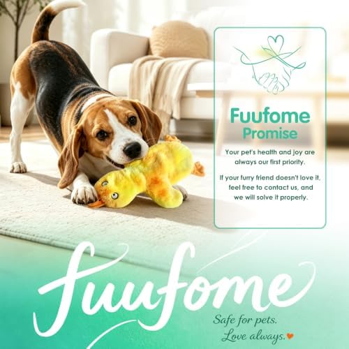 Fuufome No Stuffing Duck Squeaky Dog Toy, Crinkle Plush Chew Toy for Puppy