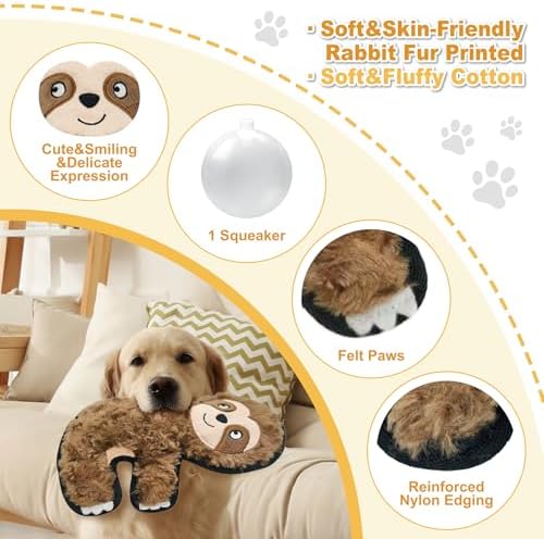 8.66 Inch Brown Sloth Squeaky Plush Dog Toy, Durable Chew Toy for Puppy Teething, Interactive Fetch Toy for Small Medium Large Dogs