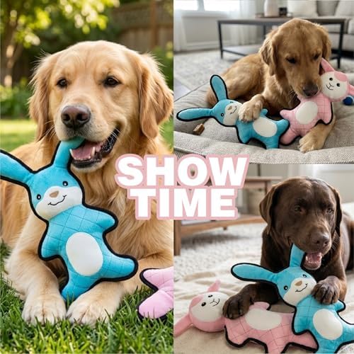 PetLike Tough & Durable Plush Dog Toy Set - 2 Pack - Interactive Animal Chew Toys for Puppies & Dogs, Perfect for Teething, Fetch & Cuddly Playtime (Blue Rabbit+Pink Sheep)