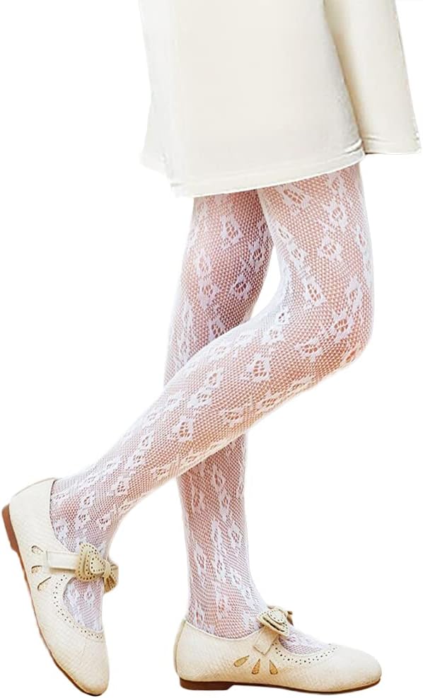 Girls Fishnet Stockings for Princess Dress High Waist Mesh Tights Cute Pattern Knit Socks