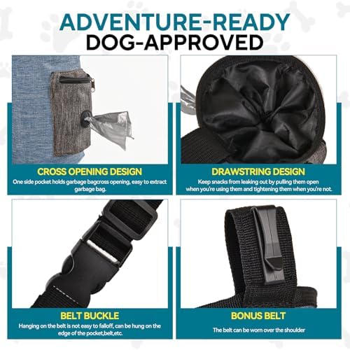 Dog Treat Pouch - 3 Ways to Wear Treat Pouches for Pet Training,treat pouches for pet training,3 Cups Animal Walking Snack Container Best Hiking Toys Pack Dispenser Carries