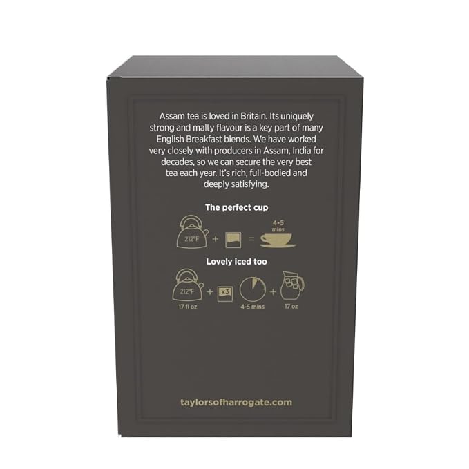 Taylors of Harrogate Assam, Black Tea, Pillow Tea Bags, 50 Count (Pack of 1), Full-bodied, Satisfying & Malty, Caffeinated, Enjoy Hot or Iced, 50 Teabags