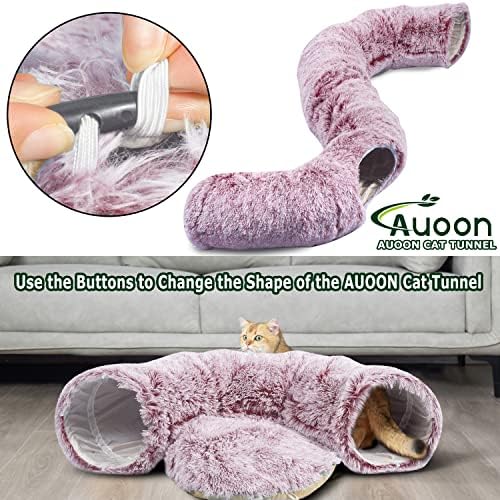 AUOON Plush Cat Tunnel Bed for Indoor Cats, 36"L x 36"W x 11.5"H, Rosiness