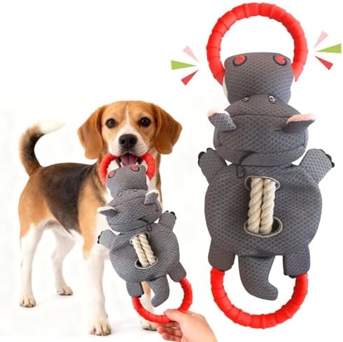 Tug-of-War Dog Toy, Durable Plush Chew Toy with Double EVA Pull Rings for Interactive Play, Chewing & Training for Small Medium Large Dogs