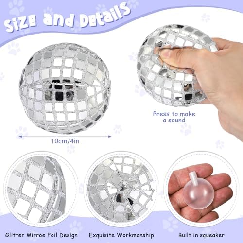 HyDren 2 Pcs Disco Ball Dog Squeaky Plush Toys, 4 Inch