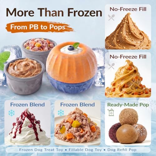KADTC 3-in-1 Frozen Treat Toy & Dispenser Ball for Small/Tiny Dogs & Cats