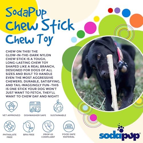 SodaPup Glow in The Dark Chew Stick – Durable Dog Chew Toy Made in USA from Non-Toxic, Pet Safe, Food Safe, Nylon Material for Mental Stimulation, Clean Teeth, Fresh Breath, Calming Nerves, & More