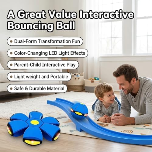 Magic Bouncing Ball, Pop Up Balls, Flying Saucer Ball Toy with 6 - Lights, Durable Material Supports Repeated Indoor/Outdoor Family and Pet Play (Blue)