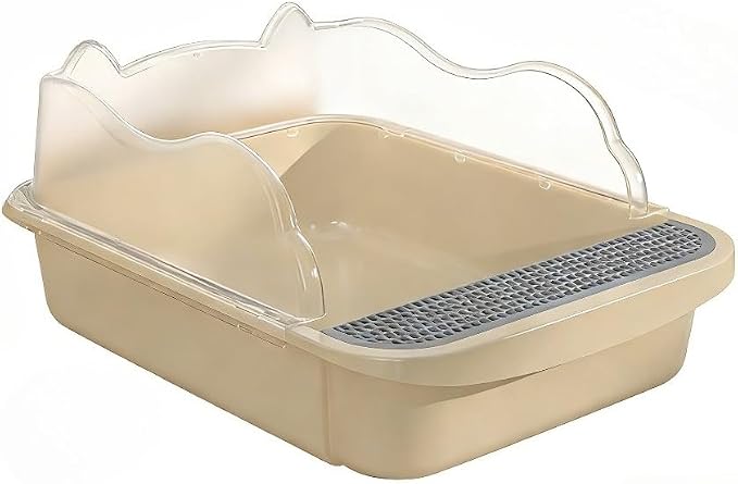 Open Top High Sided Cat Litter Box, Anti-Splashing Semi-Enclosed Litter Box with Removable Tray, Sifting Scoop Included - Easy to Clean & Odor Control(Yellow,Medium)