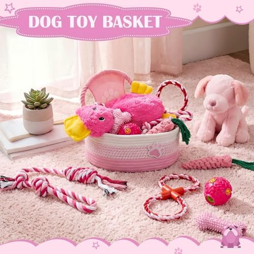 Zopeal Dog Toy Gift Basket Set for Puppy Birthday, Pink