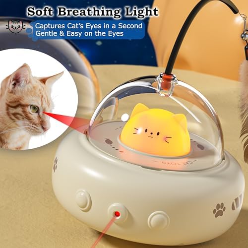 hooroor 2-in-1 UFO Automatic Laser Interactive Cat Toy with Feather