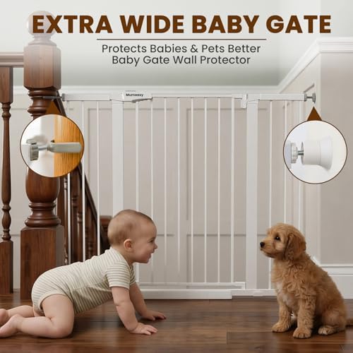 Mumeasy 36" Extra Tall Baby Gate for Stairs, 29.7-48" Wide Dog Gate for Doorways, Walk Thru Pet Safety Gate for Indoor, Pressure Mounted with Auto Close, Easy Install No Drill for Toddlers, White