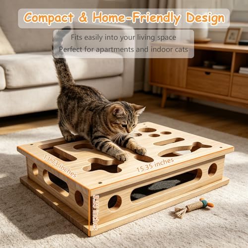 Large Cat Scratcher Puzzle Enrichment Box, Wood Nail File Puzzle Toy Box