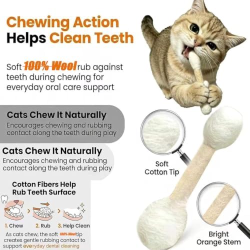 4 Pack Natural Wool Braided-Cat Toys Cat Qtip Toy with Organic Catnip