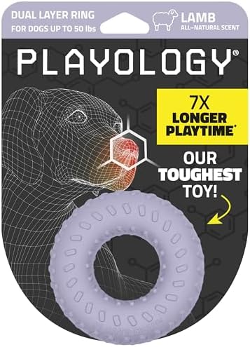 Playology Dual Layer Ring Dog Toy for Aggressive Chewers, Lamb Scent