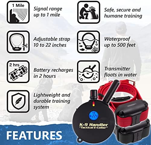 Educator K9-802 Two Dogs K9 Handler Professional E-Collar Training Collar with Remote - Up to 1 Mile Range, Waterproof, Rechargeable, 100 Stimulation Levels, Vibration, Tone, 33-Inch Bungee Collar