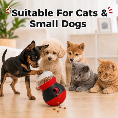 Interactive Cat Wobble Toy Treat Dispenser – Cat Puzzle Feeder & Slow Feeder Ball for Indoor Cats, Small Dog Enrichment Toy for Puppies (RED)