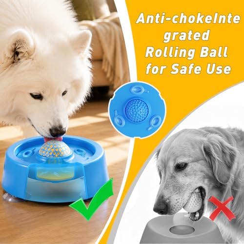 Dog Lick Bowl with Rolling Ball, Interactive Slow Feeder Bowl for Liquid Treats, Yogurt, Bone Broth & Wet Food, Non Slip Dog Enrichment Toy to Reduce Anxiety & Slow Eating for Small Medium Large Dogs
