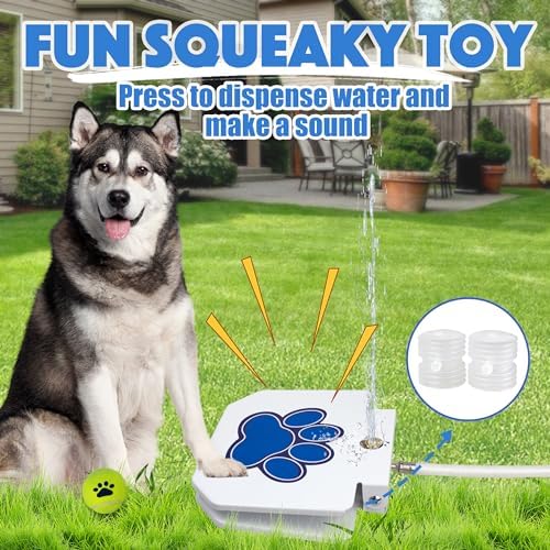 BACOENG Dog Water Fountain Step On, Dog Sprinkler Paw Activated, Outdoor Water Fountain for Dogs, Drinking Water Toy, Upgrade Copper Valve Set, Blue