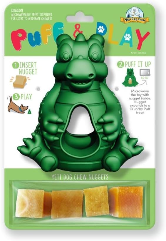 Yeti Puff & Play Interactive Dog Toy, Nugget Treat Dispenser, Green Dragon