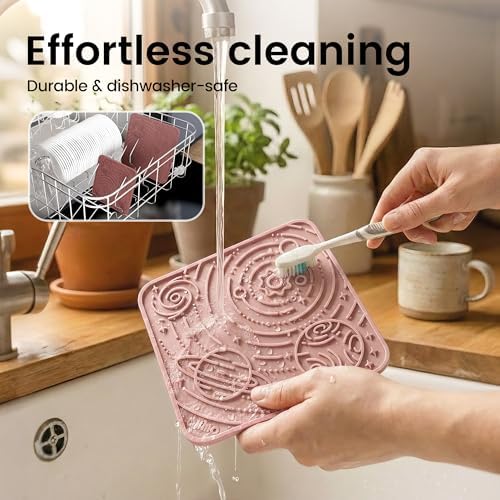 OHMO Lick Mat for Dogs&Cats, Space Pattern, Small, 2pcs, Brick Red&Coral