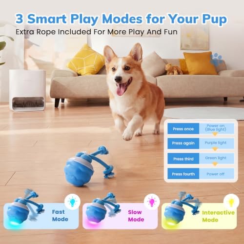 Dog Toys, Interactive Dog Toys, Automatic Interactive Dog Ball, 3 Modes Motion Activated Dog Balls for Medium Large Dogs, Type-C Rechargeable & Bite-Resistant (Blue01)