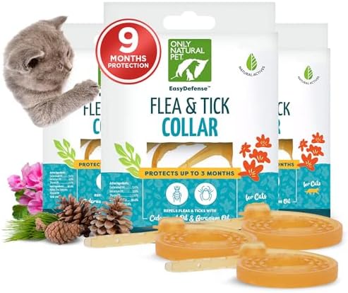 Only Natural Pet EasyDefense Non-Toxic Flea & Tick Cat Collar. Single Collar Protects for 3 Months(Pack of 3)