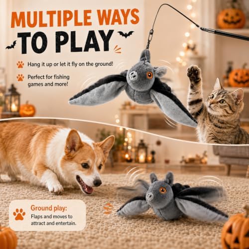 Flying Bat Dog Toy,Flying Bat Toy for Dogs & Cats,Flapping Wings Cute Bat