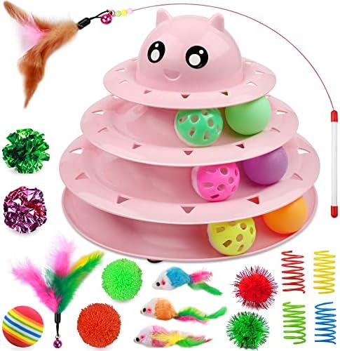 UPSKY 20 PCS Cat Toys Set with Teaser, Mice, Spring, and Various Ball Toys | Puzzle Kitten Toys, Sturdy Structure, Detachable Design, Easy to Assemble, Anti-Slip, Reduces Boredom for Indoor Cats