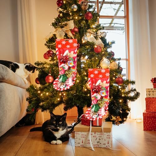 Christmas Stocking Cat Toys, 12PCS Xmas Cat Toy Set with Squeaky Toys, Balls, Cat Teaser