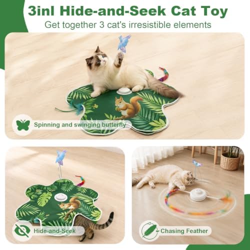 Interactive Cat Toy Mat, Rechargeable Hide & Seek Feather Toy