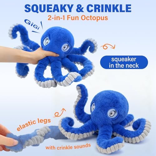 Interactive Octopus Dog Squeaky Toy - Plush Crinkle Tug & Chew
