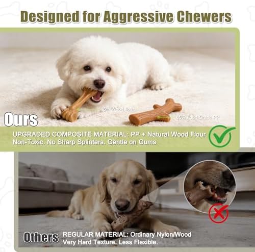 SCHITEC Dog Chew Toys for Aggressive Chewers, [2 Pack] Tough Bone and Stick Set with Chicken Flavor, Long Lasting Durable Puppy Teething Toy for Puppies Small Medium Dogs