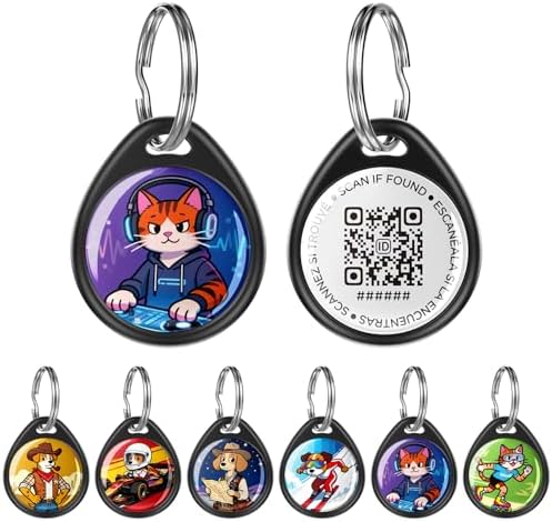 QR Code Dog Tag and Cat Tag, Scan to Reunite Faster, Waterproof and Durable, Lightweight and Quiet, Updatable Contact Info, with Eye-Catching Pet Character Design, Black-DJ Kitty
