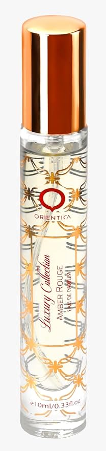 Orientica Luxury Collection Amber Rouge Eau De Parfum 0.33 Oz/10ml Mini Spray - Woody, Amber, Saffron, Praline, Jasmine, Orange, Oak Moss, Seaweed - Arabic Perfume for Men & Women