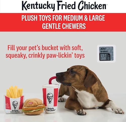 KFC Finger Lickin' Good 3-Piece Plush Dog Toy Set – Chicken Sandwich, French Fries & Soda, Crinkle & Squeaky Interactive Toys for Medium Dogs & Gentle Chewers