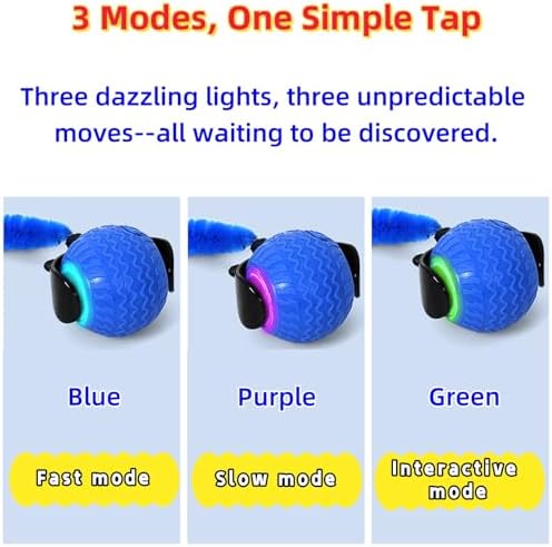 GoldenLife Interactive Cat Toys for Indoor Cats, Hamster Ball with Speedy Tail 2.0, Safe Silicone，3 Modes (Speed/Light) & Type-C Charging, Durable Moving Dog Toy for Indoor Cats/Dogs (Orange)