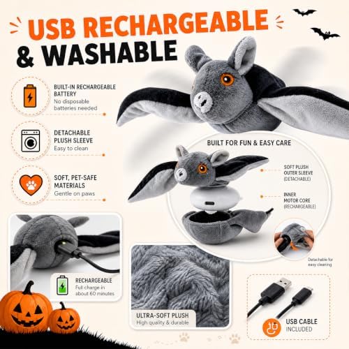 Flying Bat Dog Toy, Flying Bat Toy for Dogs, Flapping Bird Interactive Cat Toy, Cute Flapping Wings Electric Teasing Cat/Dog Toy, Hanging and Ground Play
