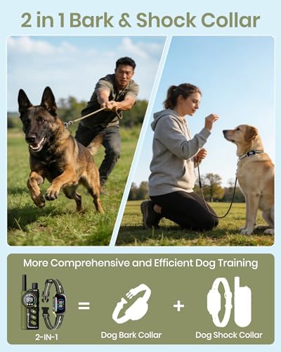 2-in-1 Bark & Shock Collar - Color Screen Dog Training Collar with Beep/Vibration/Shock/Anti Bark 4 Modes, 3300FT E Collar with Remote for Small Medium Large Dogs, IP67 Waterproof Rechargeable
