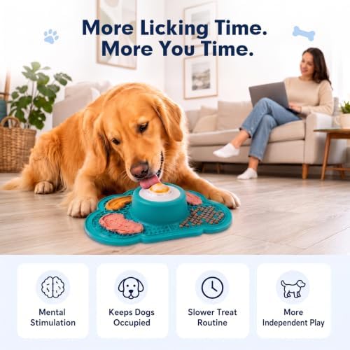 Anti-Slip Slow Feeder Dog Bowl and Lick Mat with Rolling Ball