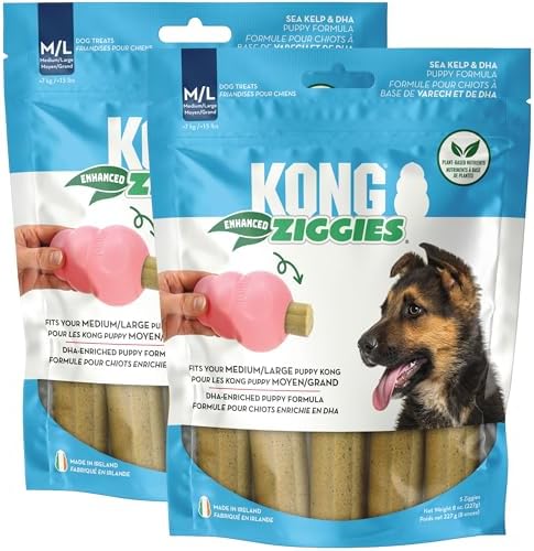 KONG Puppy Ziggies Dog Treats 2 Pack (Large, Enhanced) - Teeth Cleaning Dog Treats for Puppies, Long-Lasting Chews, Works Classic Rubber Toys