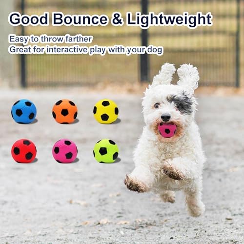 2'' Latex Squeaky Dog Soccer Ball Toys, Dog Football Ball for Puppy Small Medium Dogs, Vibrant Colors Soccer Chew Fetch Throw Balls 6 Pcs/Set