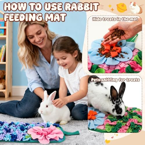 Yinkin 2 Pcs Rabbit Foraging Snuffle Mat for Small Animals Puzzle Toys Funny Interactive Nosework Feeding Mat for Bunny Hamsters Guinea Pigs Ferrets Chinchillas (17.7 x 9.8 Inches, Popular Styles)