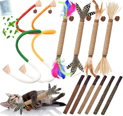 Cat Toys 12PCS Mix Catnip Chew Rope Silvervine Stick for Indoor Cat